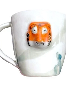 Кружка ручной работы Мария Гордеева с фигуркой «Тигр», белая с разводами, полуфарфор, 300 мл