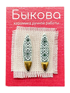 Серьги ручной работы «‎Зеленый орнамент»‎, фарфор