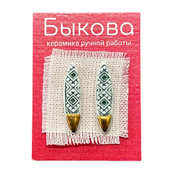 Серьги ручной работы «‎Зеленый орнамент»‎, фарфор и золото