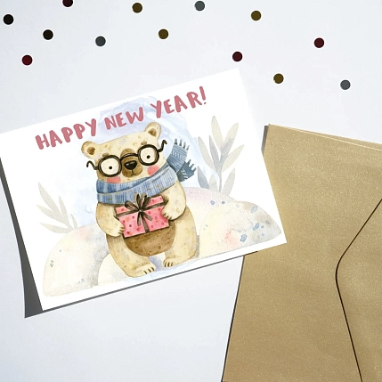 Открытка DARI DARI на Новый год «Медведь с подарком», А6, фото 2.