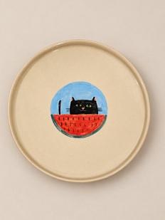 Тарелка ручной работы Коврижка «Кот с арбузом», керамика, 14,5 см