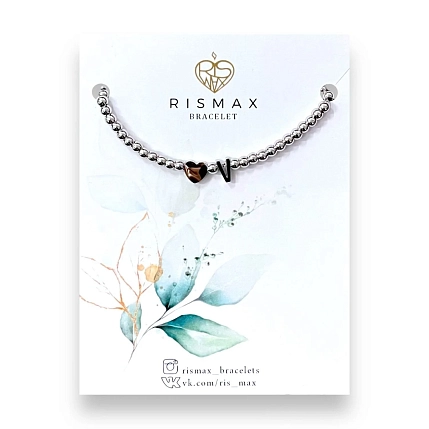 Браслет ручной работы РисМакс с буквой V и сердцем, нержавеющая сталь, фото 1.