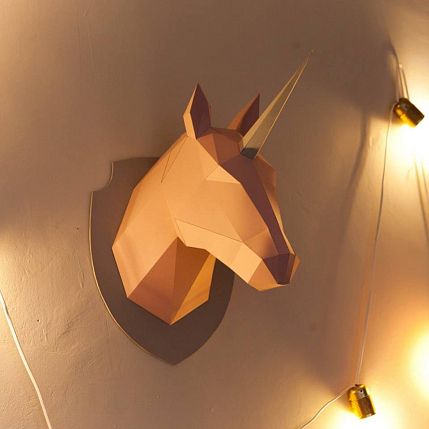 Набор для склейки головы единорога Polygonal Paper, розовый, фото 4.