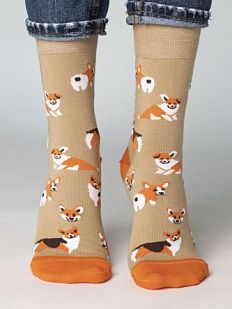 Носки «Человек - человеку волк, а корги - корги корги!», р-р 42-46, светло-коричневые