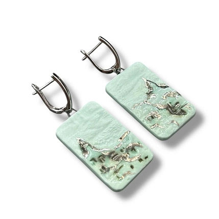 Серьги КерамЕлКа «Город», фарфор, голубые, фигурные, матовые, фото 2.