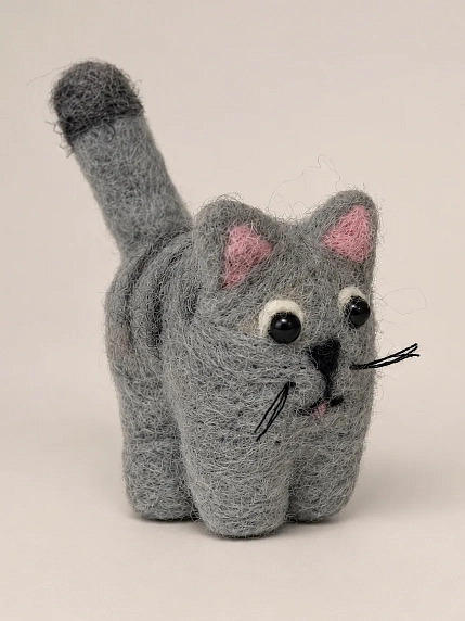 Валяная игрушка Северяшка «Серый кот», шерсть, фото 1.