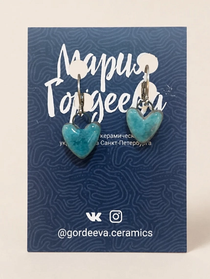Серьги-конго Мария Гордеева «Сердечки», керамика, мятные, фото 1.