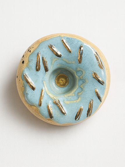 Подсвечник ручной работы «Пончик с голубой глазурью», керамика, фото 1.