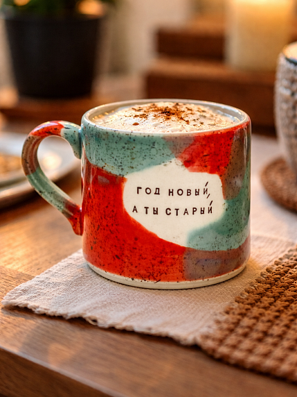 Кружка ручной работы NF ceramics «Год новый, а ты старый», красная, керамика, 500 мл, фото 3.