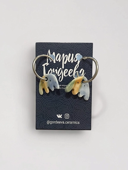 Составные серьги Мария Гордеева Цветы, керамика, голубые, фото 1.
