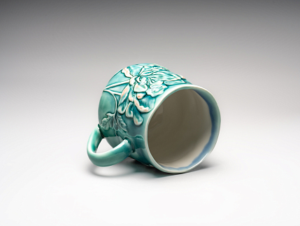 Кружка ручной работы «Пион», зелёная, фарфор, 430 мл, фото 4.