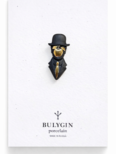 Брошь ручной работы Bulygin «Магритт», фарфор, чёрно-золотистая