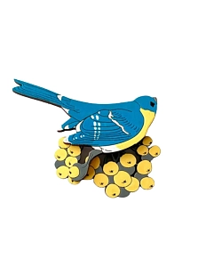 Брошь ручной работы «Снегирь», синяя, дерево