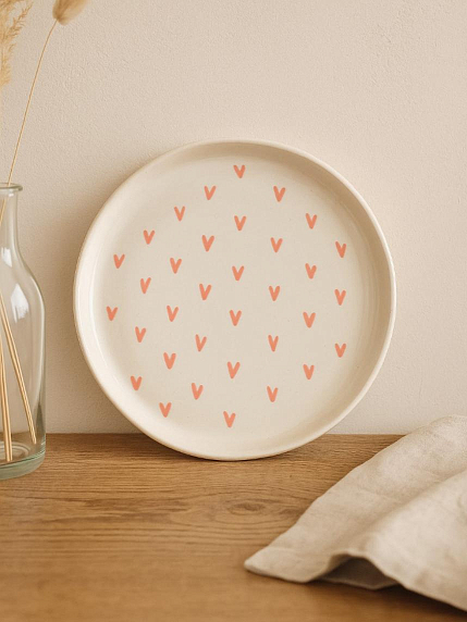 Блюдце ручной работы «Розовые сердечки», полуфарфор, 14 см, фото 3.