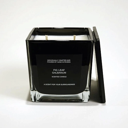 Свеча куб в черном стекле «Зеленый лист инжира и гальбанум», фото 2.