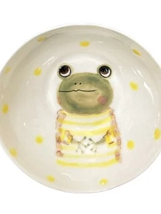 Пиала ручной работы Ким керамика с росписью внутри Лягушка, белая, фарфор, 10 см