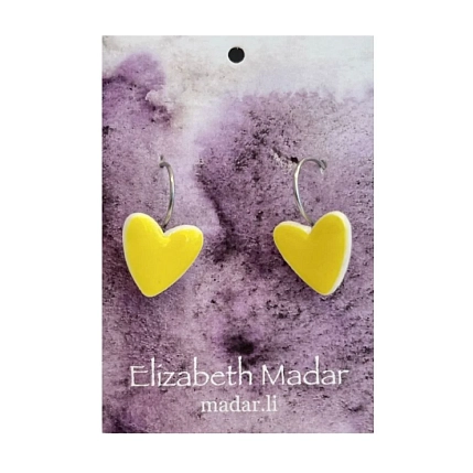 Серьги Elizabeth Madar Сердечки, керамика, жёлтые, фото 1.