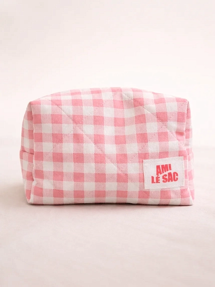 Косметичка ручной работы АМИ (Ami lé sac) «Moyen», розовая клетка, фото 1.