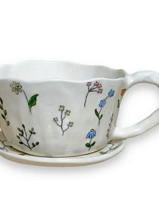Чайная пара ручной работы «Цветы», керамика, 400 мл