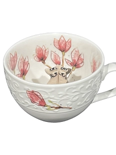 Чашка для чая ручной работы Мадам де Тюль с фигуркой внутри Котики в цветах, фарфор, 250 мл