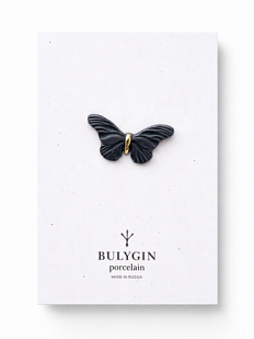 Брошь ручной работы Bulygin «Бабочка», фарфор, чёрно-золотистая