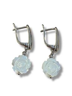 Серьги-конго «Flower», родированная латунь, перламутр