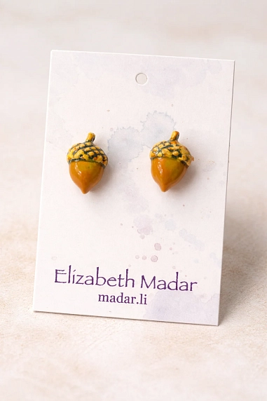 Серёжки-гвоздики Elizabeth Madar «Жёлудь», керамика, фото 1.