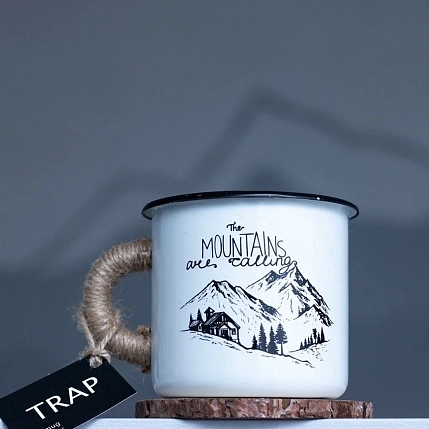 Эмалированная кружка Магтрэп «Mountains are calling», белая, 400 мл, фото 2.