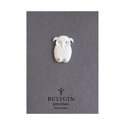 Брошь ручной работы Bulygin «Сова», бело-серебристая, фарфор, фото 1.