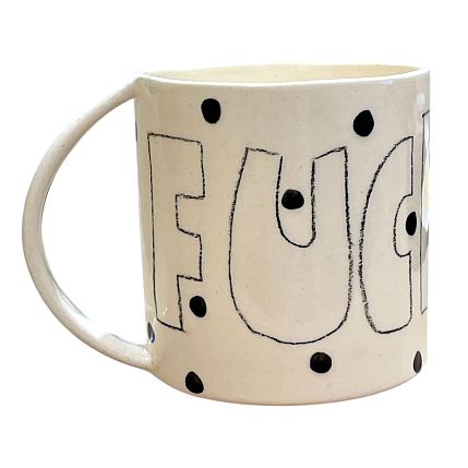 Кружка ручной работы с надписью «F**k», белая, фарфор, 350 мл, фото 1.