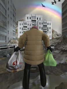 Открытка ШКЯ «Женщина с пакетами», А6