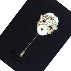 Брошь ручной работы Bulygin «Венецианская маска», фарфор, бело-золотистая