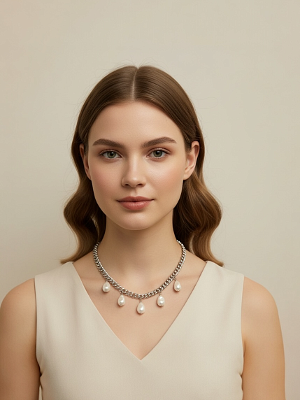 Цепь с гематитом и подвеской из жемчуга «Капли» Migette, фото 3.