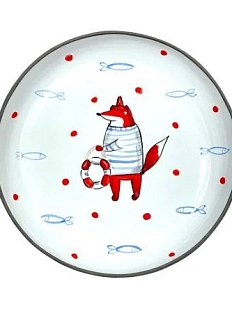 Тарелка ручной работы Ким керамика с бортиком Лис моряк, керамика, 17 см