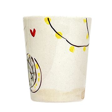 Шот ручной работы с росписью Серый котик с гирляндой, керамика, белый, 100 мл, фото 2.