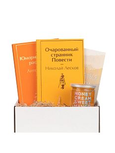 Подарочный набор с книгами «Юмористические рассказы», «Очарованный странник» и кремовым медом