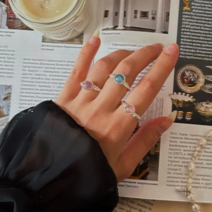 Кольцо Пушистый свитер для двоих «Аметист», с полудрагоценным камнем, фото 4.