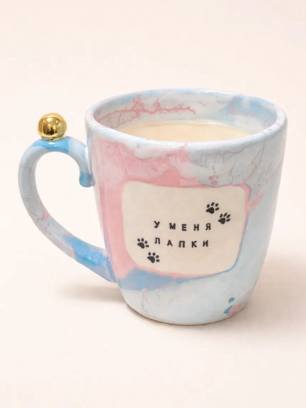 Кружка ручной работы Тата вытворяет/NF ceramics «У меня лапки», голубая, керамика, 400 мл, фото 2.