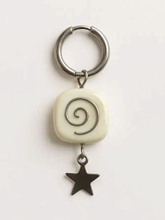 Моносерьга квадратная со спиралькой и подвеской звёздочкой, полимерная глина