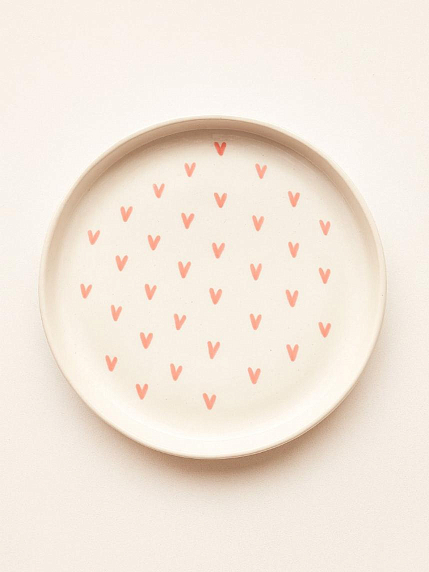 Блюдце ручной работы «Розовые сердечки», полуфарфор, 14 см, фото 1.
