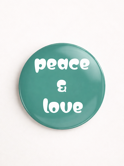 Закатной значок «Peace&Love», металл, 25 мм, фото 1.