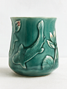 Кружка ручной работы «Лотос и карп», тёмно-зелёная, фарфор, 430 мл, превью фото 3