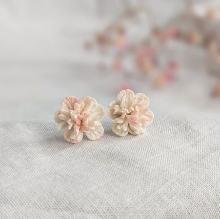 Серьги-гвоздики «Распустившийся пион», полимерная глина, фото 3.