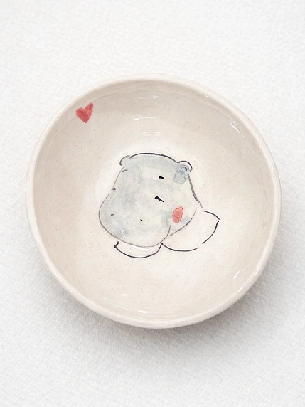 Пиала ручной работы НАДО ЖЕ с росписью «Бегемот», белая, керамика, 10 см, фото 1.