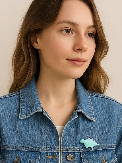 Брошь Радость Рядом «Динозаврик с шипами», полимерная глина, бирюзовая, фото 4.