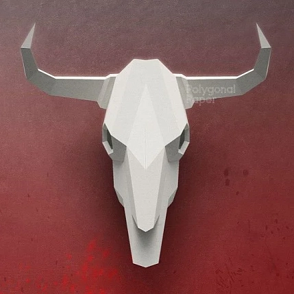 Набор для склейки черепа быка Полигональная бумага, белый, фото 1.