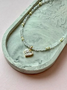 Чокер Хрустальный ручной работы с подвеской-сердцем, прозрачный