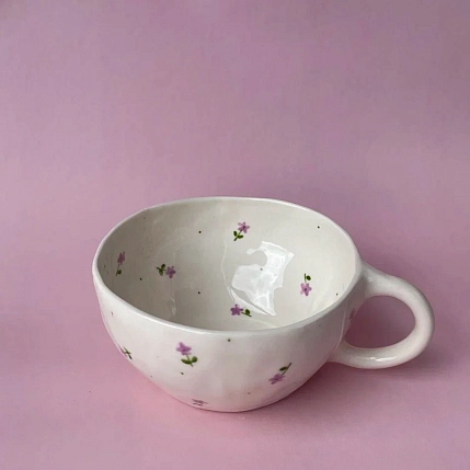 Кружка ручной работы «Цветочки», сиреневая, керамика, 250-300 мл, фото 3.