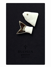 Брошь ручной работы Фарфор Булыгина «Рыбий хвост», бело-серебристая