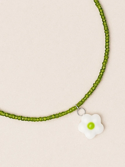 Чокер ручной работы Ловетанн керамика «Зеленый цветок», полуфарфор, бисер, фото 1.